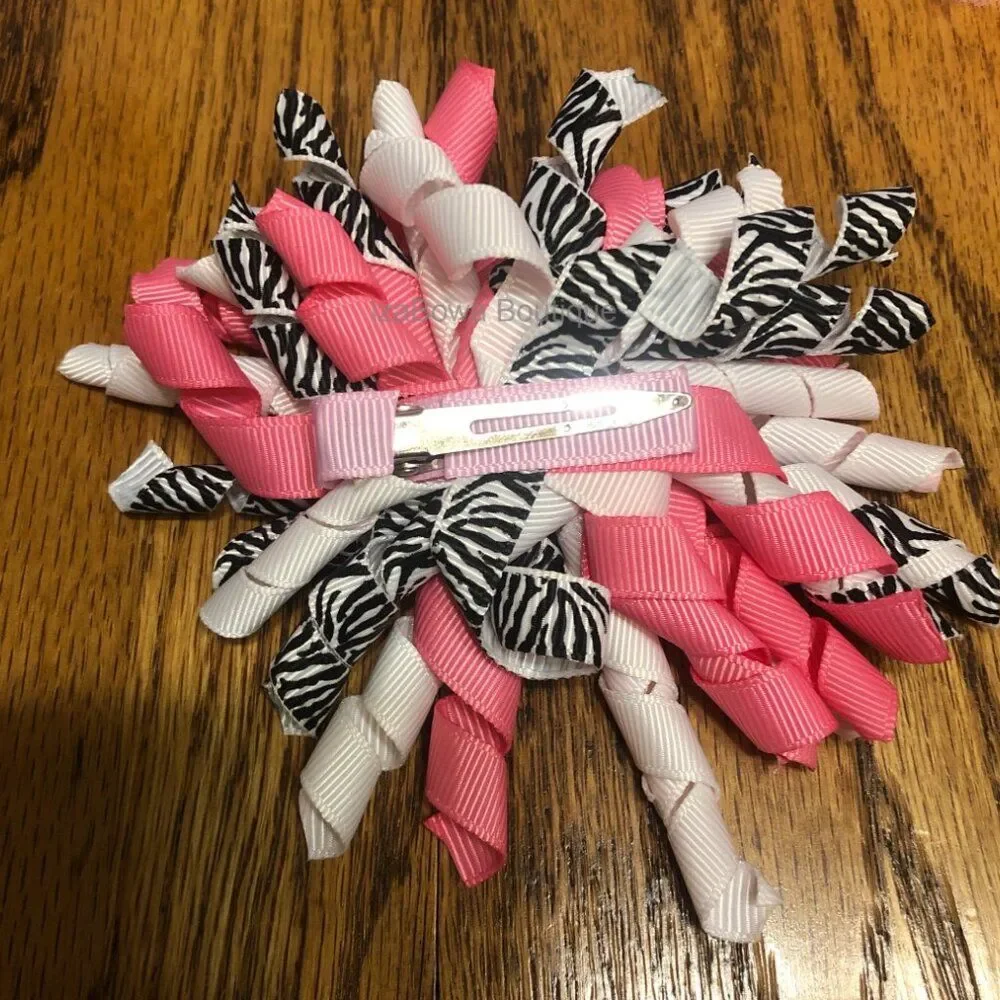 ***  Hot Pink Zebra  Korker Bow   4B2113  Handmade NWT Boutique
